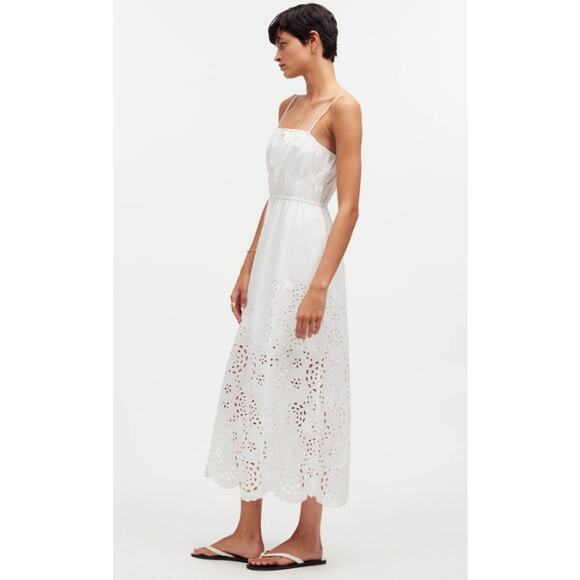 Madewell Embroidered Tank Midi Dress in Poplin White Women's 4 Summer Casual - Picture 1 of 10